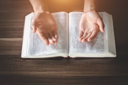 Christian Religion concept background, Human hands open palm up worship. Remembering God and gratitude, Prayer to Go. Christian Religion concept background.の写真素材