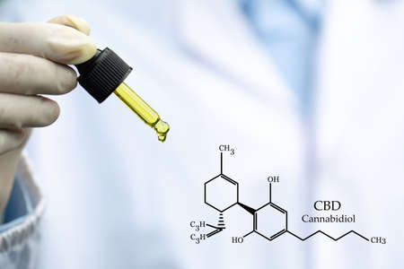 formula CBD cannabidiol, droplet dosing a biological and ecological hemp plant herbal pharmaceutical,   medical marijuana and oil, alternative remedy or medication,  medicine conceptの写真素材