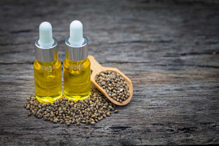 CBD oil hemp products, Medicinal cannabis with extract oil in a bottle. Medical cannabis conceptの写真素材