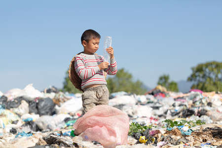 Poor children collect garbage for sale because of poverty, Junk recycle, Child labor, Poverty...