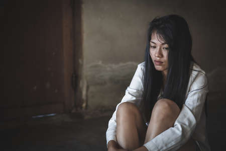 The hopeless slave girl. Women violence and abused concept, Imprisonment, Female prisoner,  human trafficking Concept, international women's day.の写真素材
