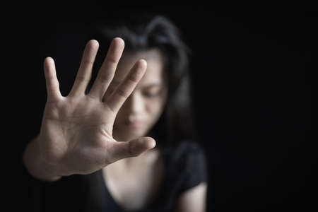 Stop sexual harassment and violence against women, rape and sexual abuse concept,  STOP gesture with...