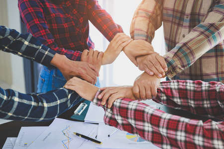 Young businesspeople shaking hands. Finishing a successful meeting. teamwork.