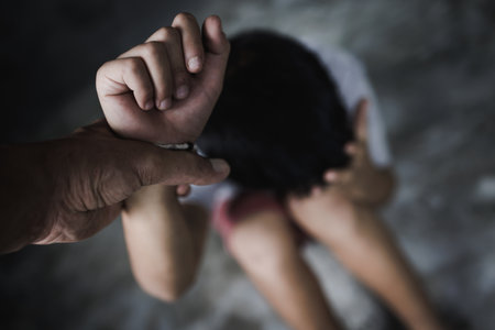 Children violence and abused concept, stop violence and abused children,  human rights violations, human traffickingの写真素材