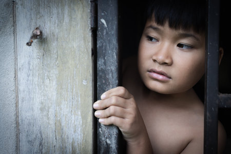 Stop child abusing. Human trafficking and slavery concept. Stop human abuse.の写真素材