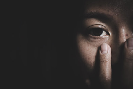 Asian women sad and depressed woman sitting on the floor at home.の写真素材