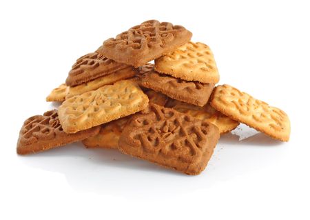 Slide of several tasty cookies isolated on white background