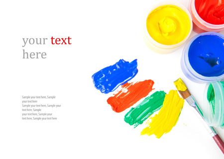 Color paint strokes with brushes isolated on whiteの写真素材