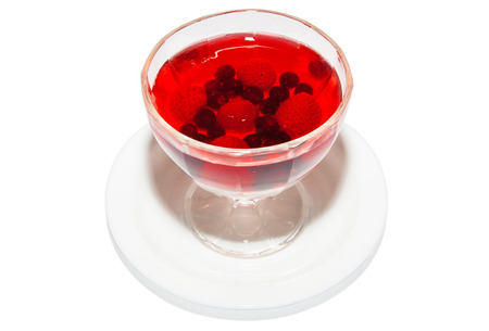 Dessert jelly with fruits and berries in glass  Isolated on white background