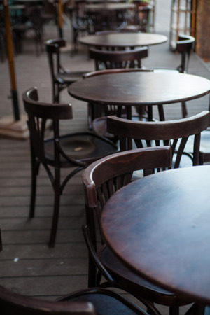 Street caf? with vintage furniture under open skyの写真素材