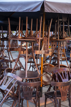 Street caf? with vintage furniture under open skyの写真素材