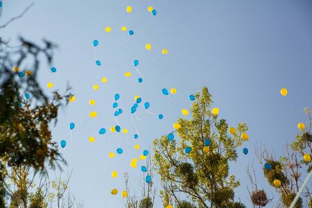 Air balloon again blue sky, outdoor photo background