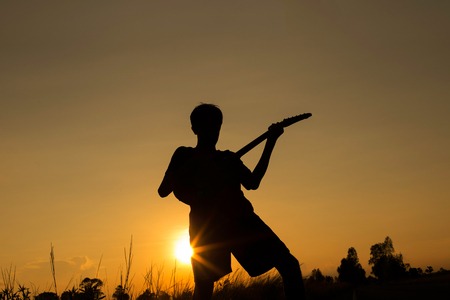 shadow of the guitarist.の写真素材