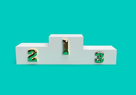 3D rendering of White cube wide podium with three rank places, three-dimensional renderingの写真素材