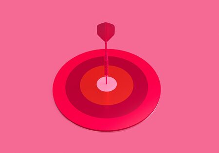 3d rendering of arrow pin on the dart board,   minimal concept on pink backgroundの写真素材