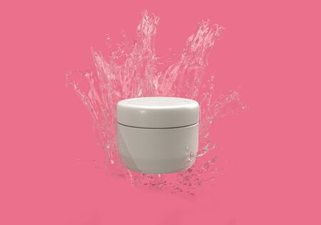 3d rendering of mock up product with water splash on pink background, 3d minimal concept for advertisement or businessの写真素材