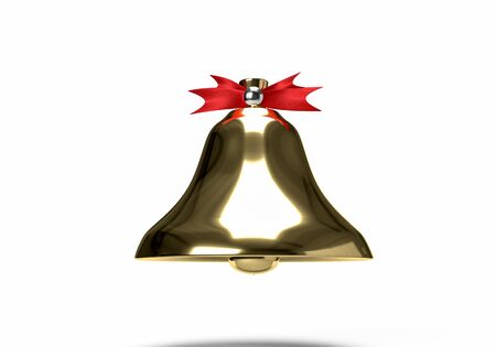 3d rendering of golden bell on white backgroundの写真素材