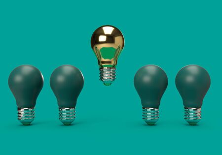 3d rendering of light blub on blue background. 3d minimal concept for new idea or inspirationの写真素材