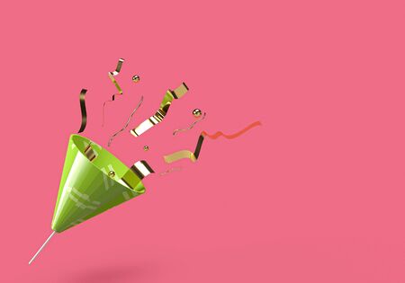 3d rendering of paper shoot on pink background. 3d concept for celebration or anniversaryの写真素材