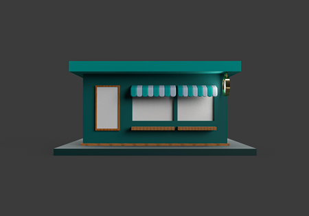3d rendering of store or shop on dark background. 3d minimal concept for market, cafe or advertising businessの写真素材