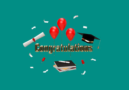Congratulations graduate concept with symbol of educate on blue background, 3d rendering.の写真素材