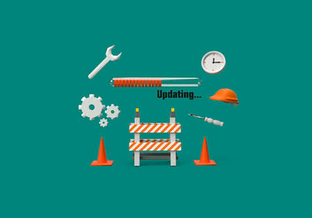 Updating or maintenance concept with equipment symbol on blue background, 3d rendering