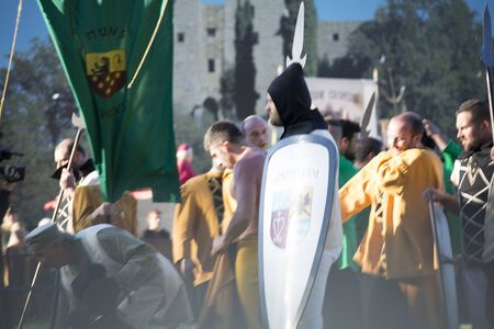 Quattro Castella,Reggio Emilia/Italy - July 26 2019 : medieval historical re-enactment of matilde di canossa, traditional games and joustingのeditorial素材