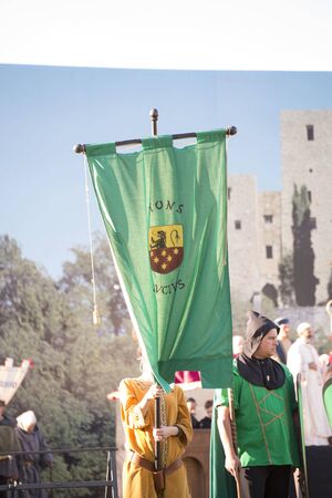 Quattro Castella,Reggio Emilia/Italy - July 26 2019 : medieval historical re-enactment of matilde di canossa, traditional games and joustingのeditorial素材