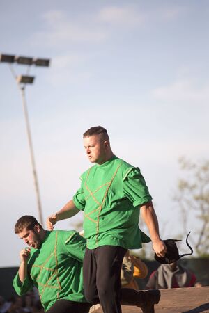 Quattro Castella,Reggio Emilia/Italy - July 26 2019 : medieval historical re-enactment of matilde di canossa, traditional games and joustingのeditorial素材