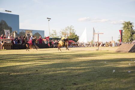 Quattro Castella,Reggio Emilia/Italy - July 26 2019 : medieval historical re-enactment of matilde di canossa, traditional games and joustingのeditorial素材