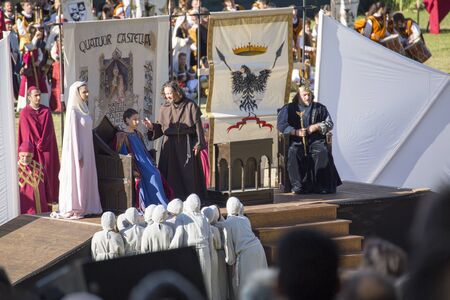 Quattro Castella,Reggio Emilia/Italy - July 26 2019 : medieval historical re-enactment of matilde di canossa, traditional games and joustingのeditorial素材
