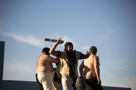 Quattro Castella,Reggio Emilia/Italy - July 26 2019 : medieval historical re-enactment of matilde di canossa, traditional games and joustingのeditorial素材