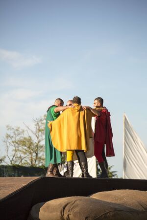 Quattro Castella,Reggio Emilia/Italy - July 26 2019 : medieval historical re-enactment of matilde di canossa, traditional games and joustingのeditorial素材