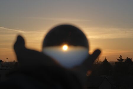 beautiful sunset in glass sphere with bibbiano city landscape reggio emilia