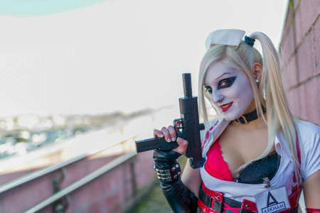 Modena, Italy : 16 01 2018 : COSMO MODENA COSPLAY 2016 free cosplay event Harley Queen beautiful girlのeditorial素材