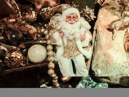 Santa Claus and golden Christmas decorations. High quality photoの写真素材