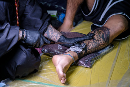 Milano, Italy 02 11 2020: Milano Tattoo Convention, convention about tatto and piecing. traditional irezumiのeditorial素材