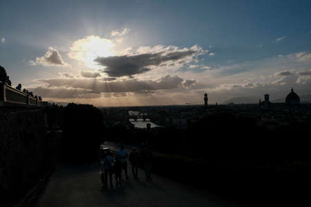 Panoramic view of Florence silhouette at the sunset, Italy. High quality photo