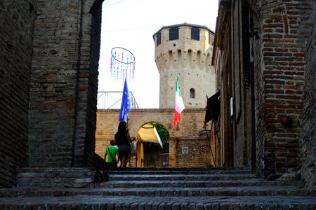The Castle of Gradara, background of the lovers Paolo and Francesca in the Divine Comedy, Pesaro Urbino, Italy. High quality photoのeditorial素材