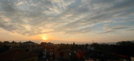 beautiful sunset over small country bibbiano reggio emilia, high quality photo