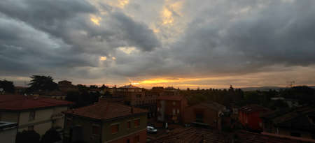 beautiful sunset over small country bibbiano reggio emilia, high quality photo