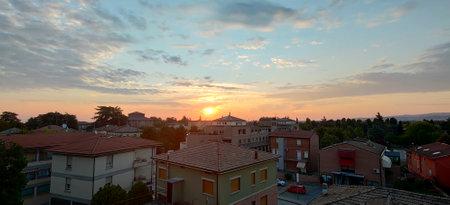 beautiful sunset over small country bibbiano reggio emilia, high quality photo