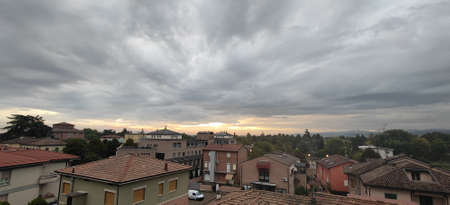 beautiful sunset over small country bibbiano reggio emilia, high quality photoの写真素材