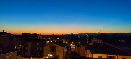 beautiful sunset over small country bibbiano reggio emilia, high quality photoの写真素材