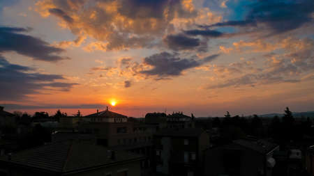 beautiful sunset over small country bibbiano reggio emilia, high quality photo
