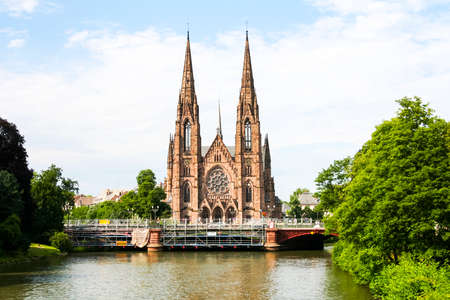 panorama from the canals of the cathedral of Notre-Dame of Strasbourg. High quality photoの写真素材
