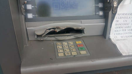 forced ATM broken by gang of thieves. High quality photoの写真素材