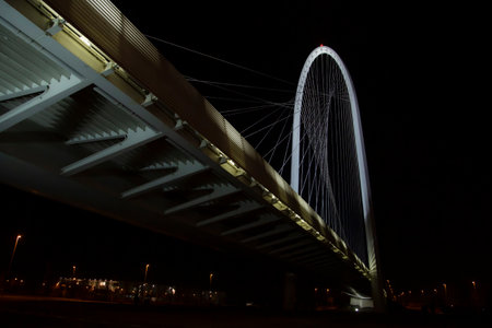 Night view of a bridge in Reggio Emilia, Italy. High quality photoの写真素材