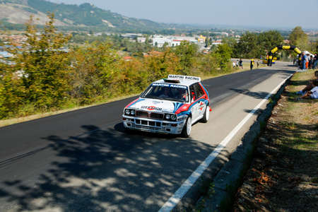 Reggio Emilia, Italy - 2016 26 06: Rally of the Reggio Apennines free event Martini Lancia Delta Evoluzione. High quality photoのeditorial素材