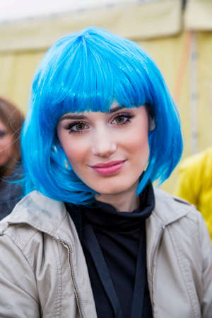 Lucca, Italy - 2018 10 31: Lucca Comics free cosplay event around city bllue wig girl. High quality...